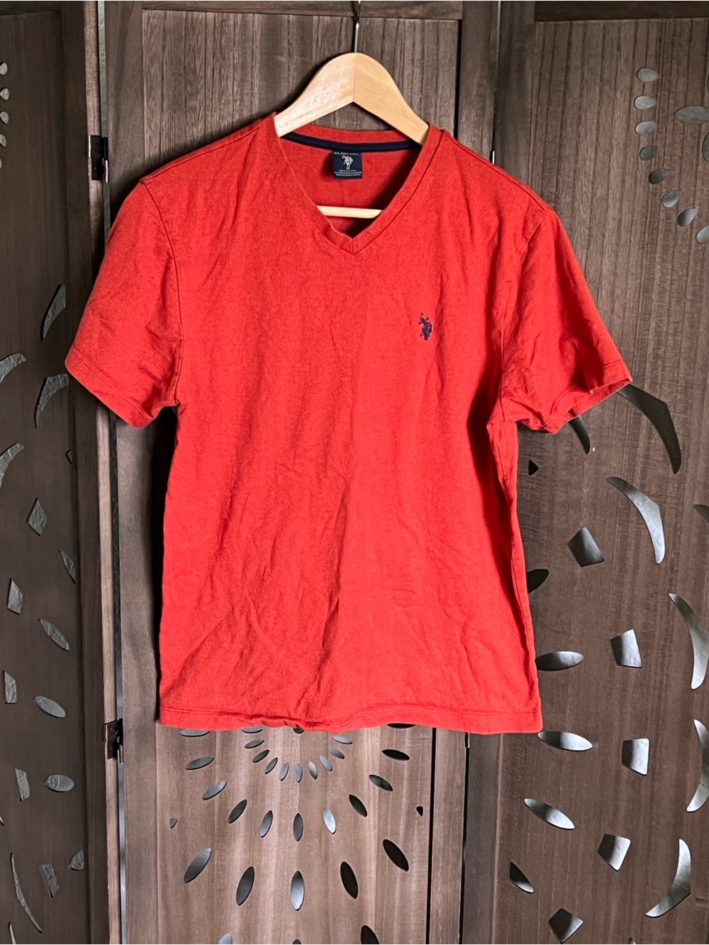 U.S. Polo Assn. Men's Bright Red V-Neck Tee with Embroidered Logo